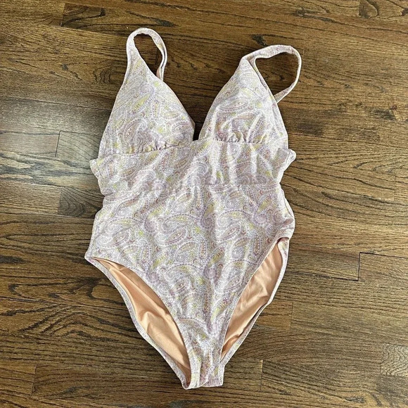 J. Crew Eco Plunge V Neck One Piece Swimsuit In Beach Paisley Size 16 D0612 - Picture 7 of 14